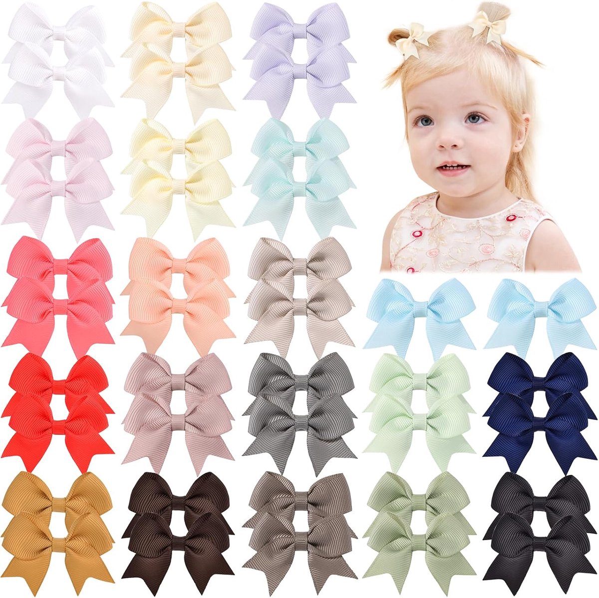 40 stuks Baby Meisjes Haar Strikjes Clips, 5 cm Mini Alligator Clip Peuter Staartjes Strikje Fijn Haar Clip voor Kleine Meisjes Kinderen Baby (Lichte Kleur)