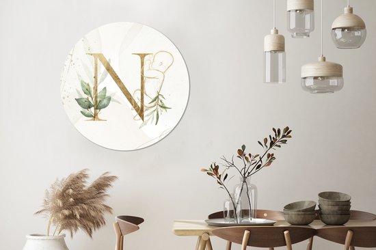 WallCircle - Wandcirkel - Muurcirkel - Letters - N - Baby - Goud - Aluminium - Dibond - 90x90 cm - Binnen en Buiten