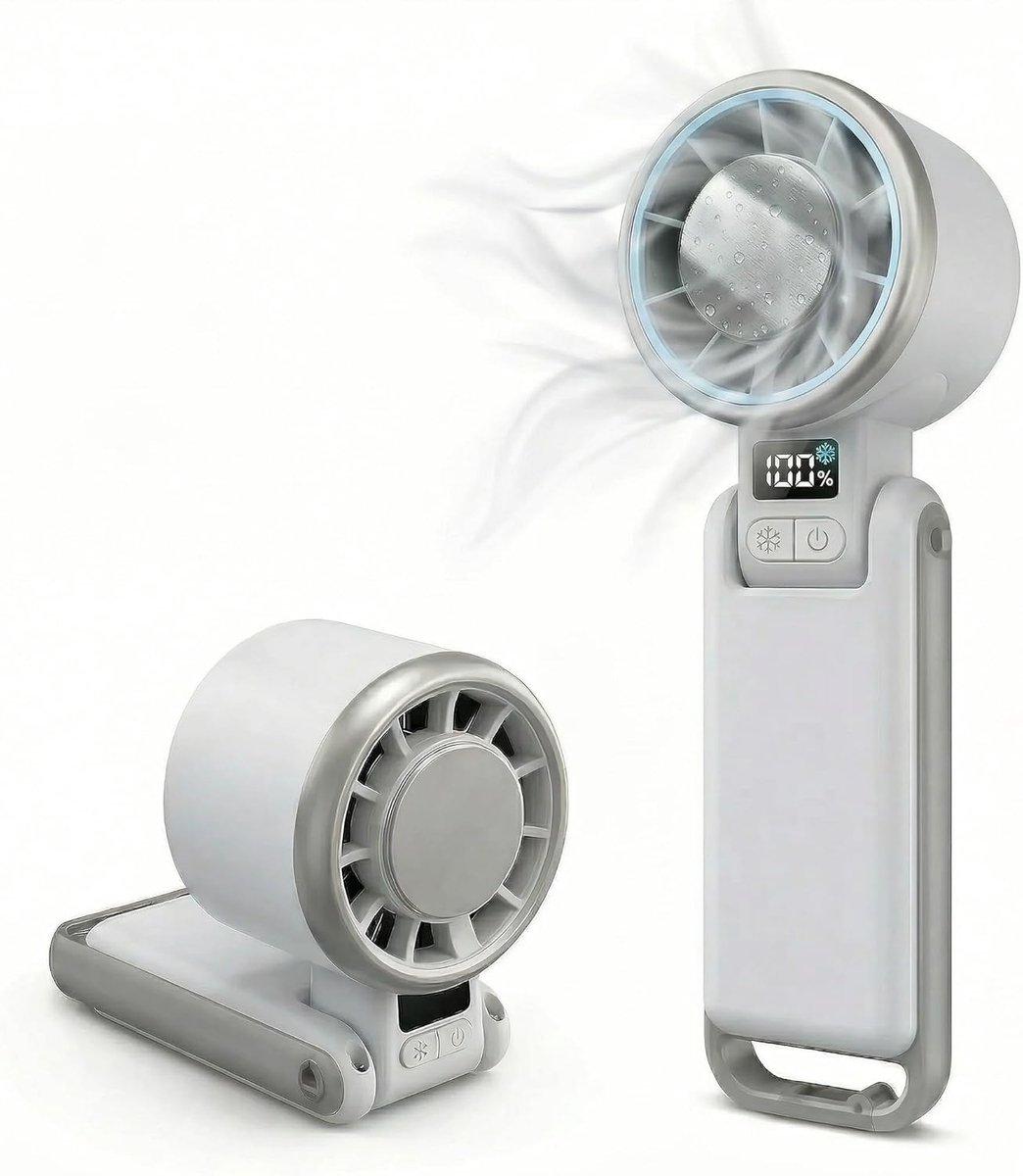 Draagbare oplaadbare handventilator - 5 windsnelheden - Turbo miniventilator - Type-C oplaadbaar - 3-in-1 opvouwbare ventilator - Ideaal voor kamperen, strand, wandelen en reizen (wit)