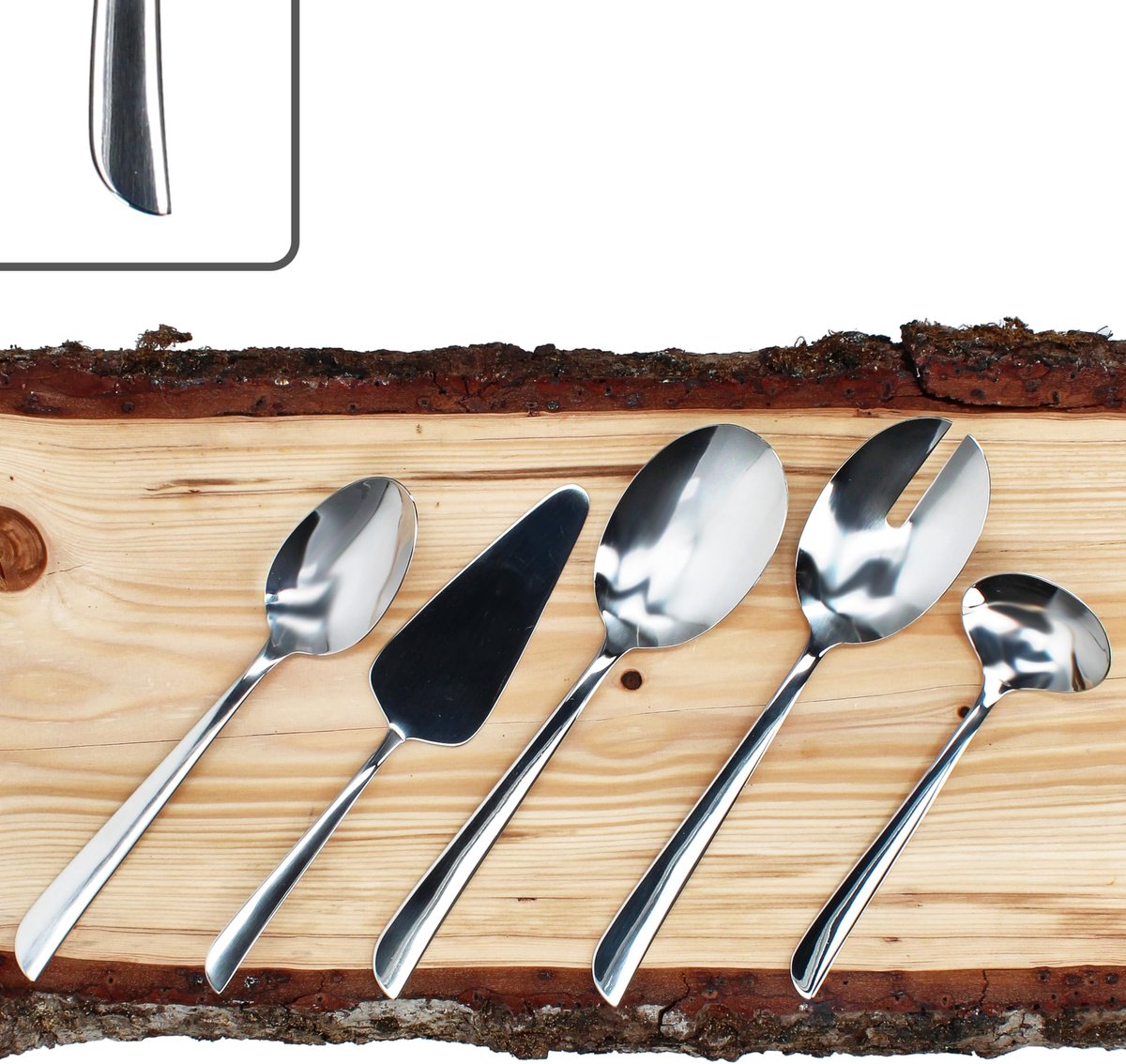 Taartschep, 2-delig slabestek, serveerlepel en sauslepel, bestek-accessoires, zacht en afgerond design, 18/10 roestvrij staal