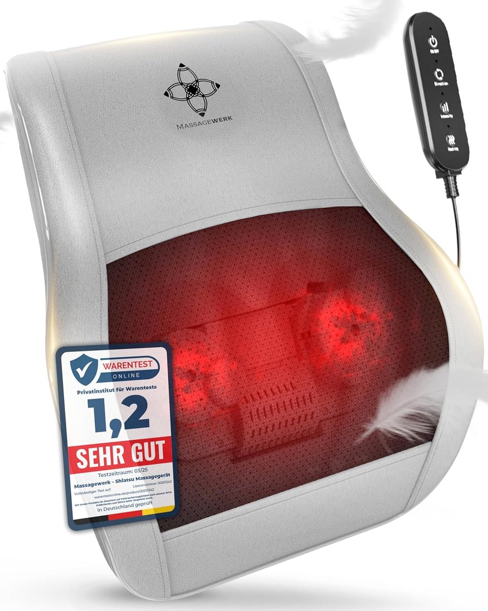 Shiatsu Nekmassageapparaat met Warmte - Elektrisch Massagekussen voor Nek, Schouders en Rug - 4D Kneedmassage, 3 Intensiteitsstanden, Auto-Uitschakeling