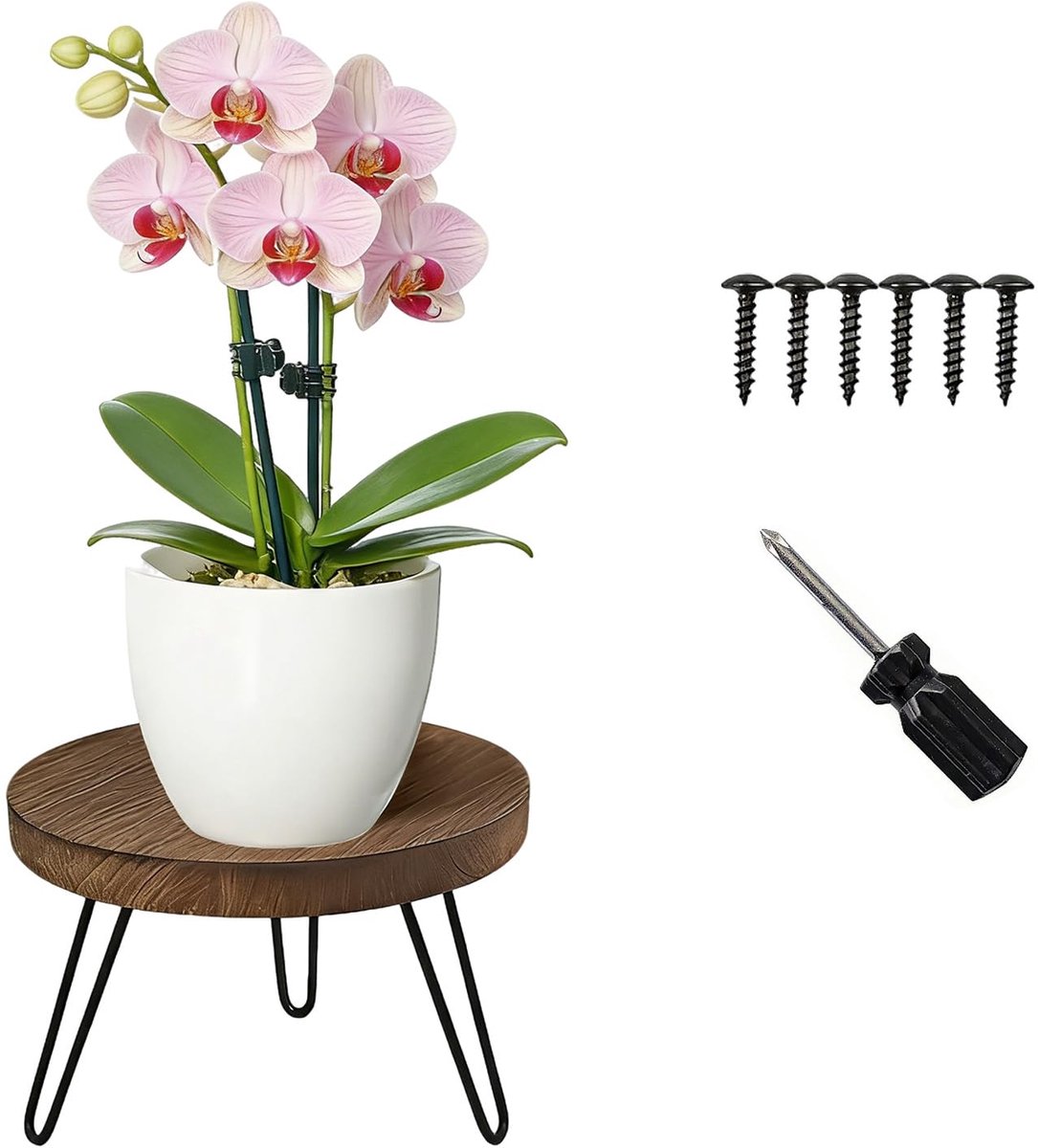 Plantenkruk, hout, klein, bloemenstandaard, rond met 3 poten, bloemenkruk, belasting, bloemenkruk, plantenstandaard, plantenrek, voor huis, tuin, binnen en buiten decoratie