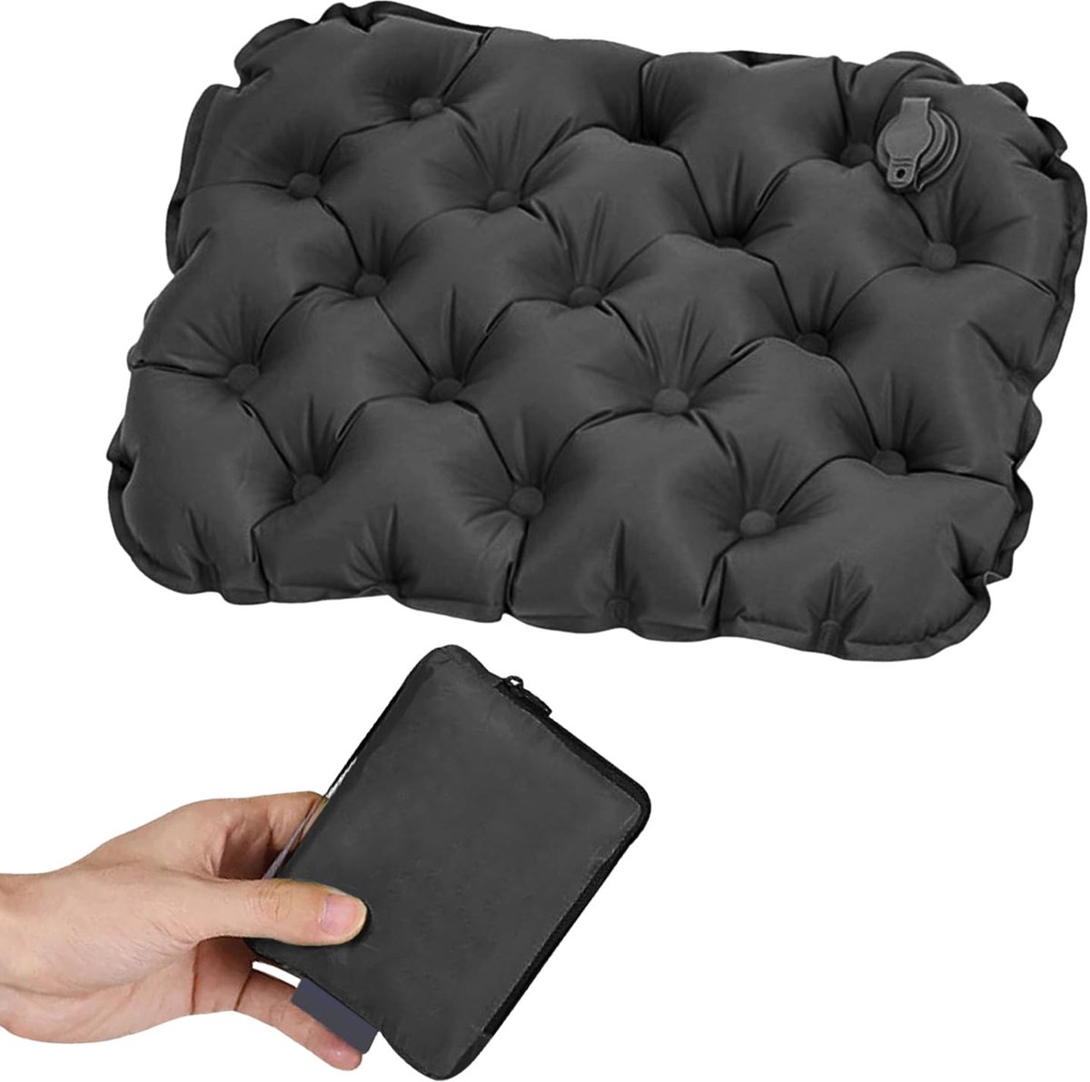 1 stuk opblaasbaar zitkussen, nylon -Tpu, outdoor campingzitkussen, zwart, 30 x 40 cm
