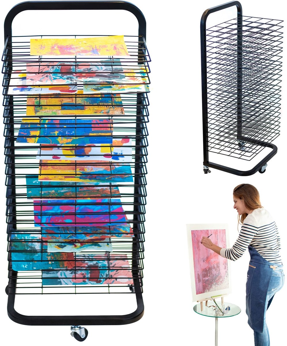 Dailygoods - Kunst Droogrek voor Klaslokaal - Verf Droogrek Met Wielen