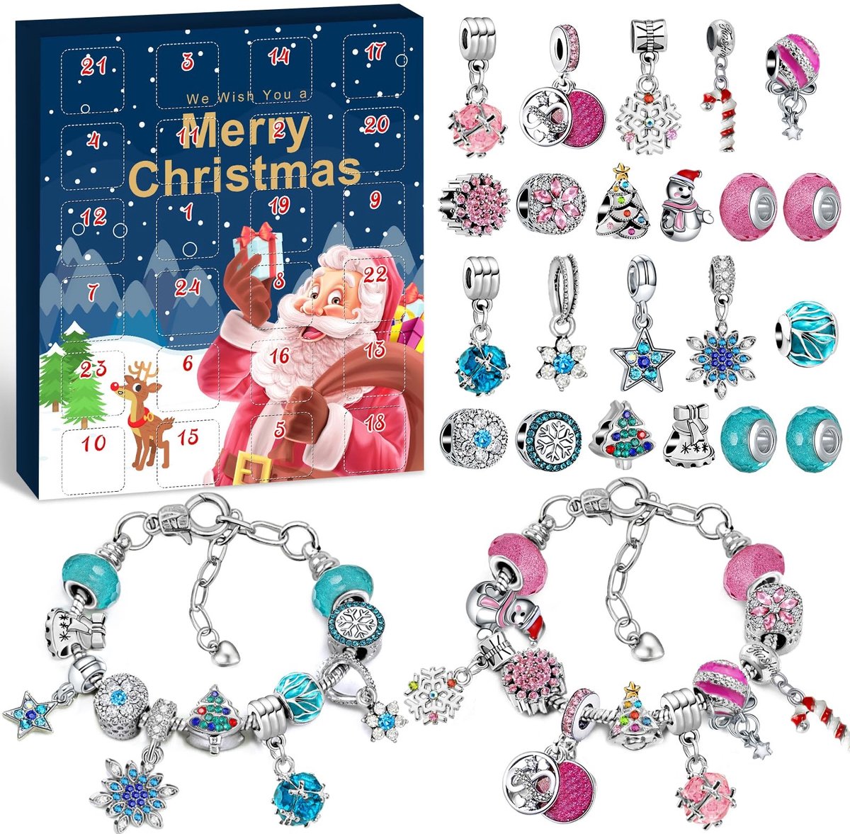 Dailygoods- Adventskalender 2025 - Sieradenset met 24 vullingen - Armbanden - Kralen - Geschenkdoos - Voor meisjes van 6-12 jaar