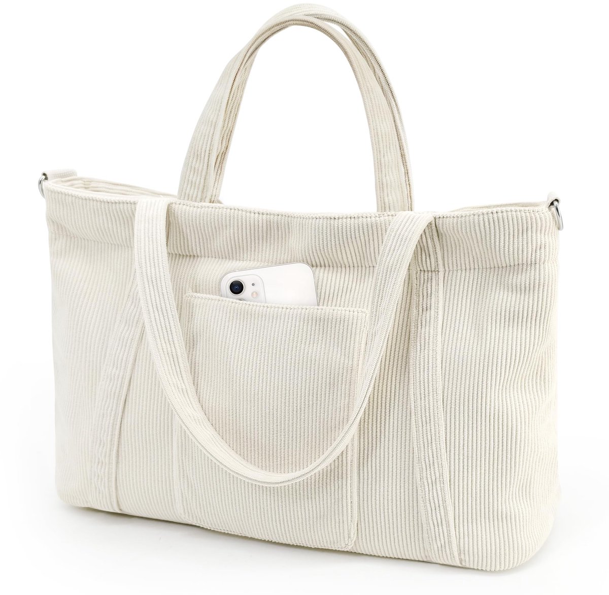 Dailygoods- Strandtas XXL met rits - Shopper Dames - Corduroy - Verstelbare Schouderriem - Grote Capaciteit - Drie Draagopties