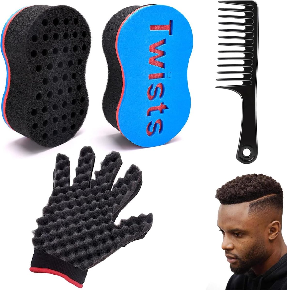 Haarborstel Spons Set voor Dreads en Krullen, 3 Stuks, Ideaal voor Afro Haar en Styling Tools