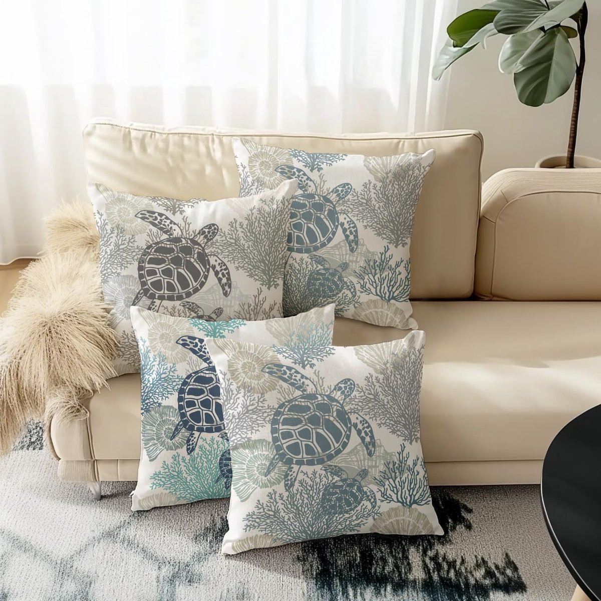 Kussenhoezen Maritiem 50 x 30 cm Outdoor Kussens Waterdicht Woonkamer Kussenhoes Petrolgroen 2-delige Set Kussen Oceaan Strand Decoratieve Sierkussenhoezen voor Bank Lente Decoratiekussens