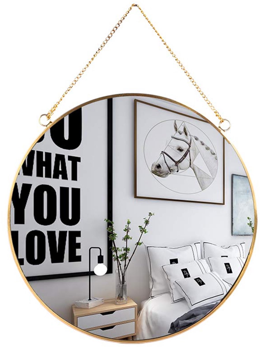 Opknoping Muur Cirkel Spiegel Decor Goud Geometrische Spiegel met Ketting voor Badkamer Slaapkamer Woonkamer 15,6 inch