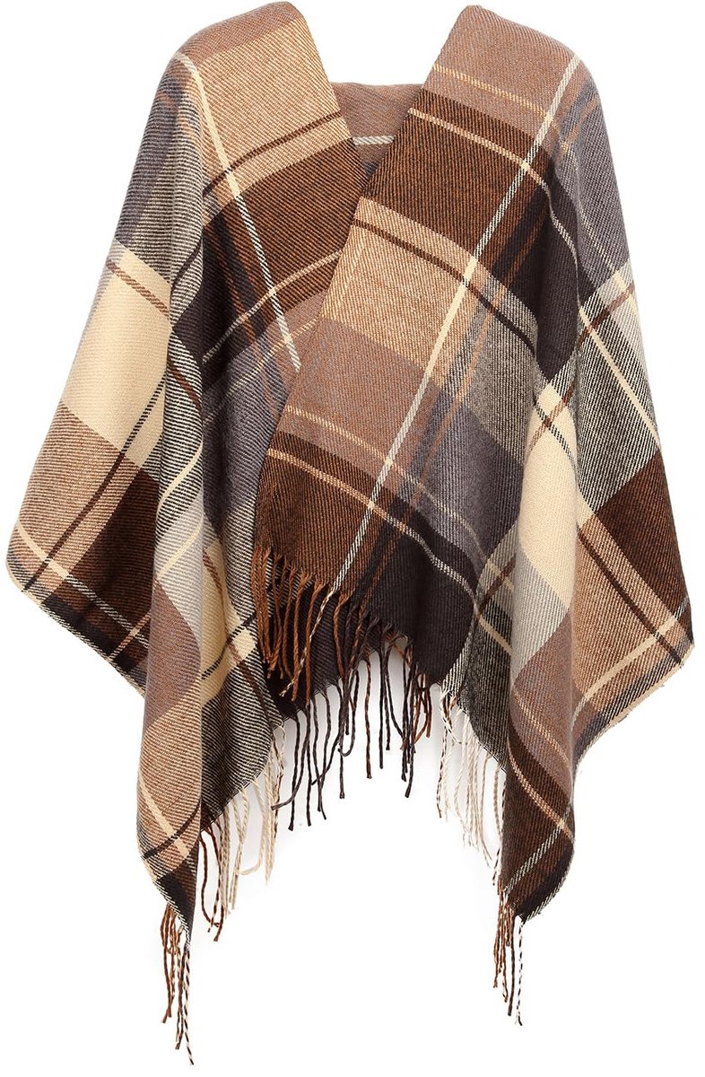 Lulu Dames sjaal winter oversized vierkante deken sjaal geruit tartan strepen zacht met franjes voor herfst winter Kerstmis, bruin, Eén Maat