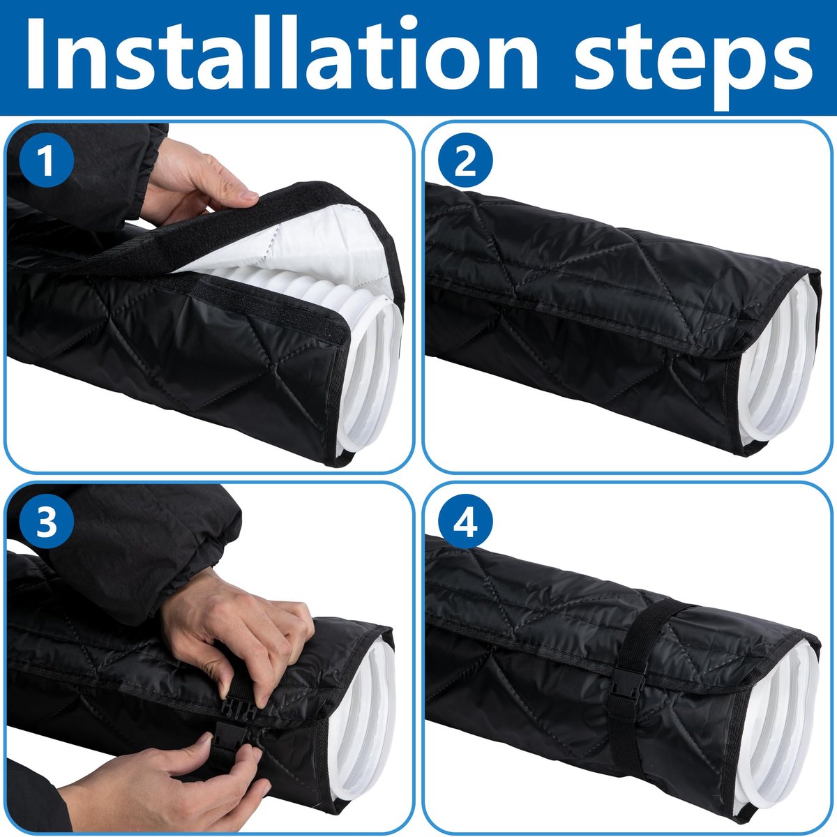 1 stuk 150X50CM slangafdekking voor draagbare airconditioners - Airconditioningslang afdekking Isolatie - Airconditioners afvoerluchtslang isolatie beschermhoes (Zwart)