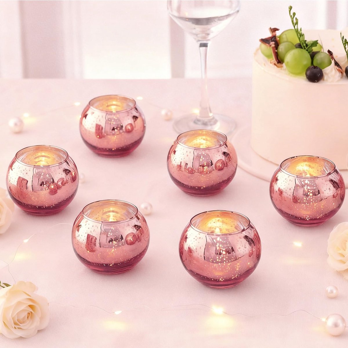 6 stuks blauwe kwik glas theelichtkandelaars voor tafel middenstukken, thuis, bruids douche, verjaardag, feesttafel decor (6, roze)