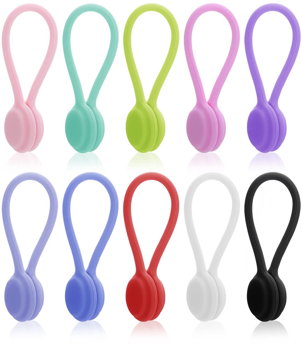 10 stuks magnetische kabelbinders, organizer voor kabelclips, siliconen, herbruikbaar, USB-kabelbeheer, voor kantoor, school, thuis