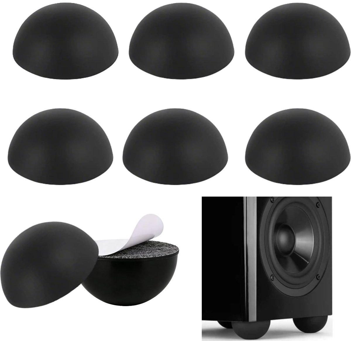 Rubberen voetjes voor luidsprekers, halfrond, 1,8 cm geluid, zelfklevend voor luidsprekers, elektronica, tafelbladen, laptop en laden (zwart)
