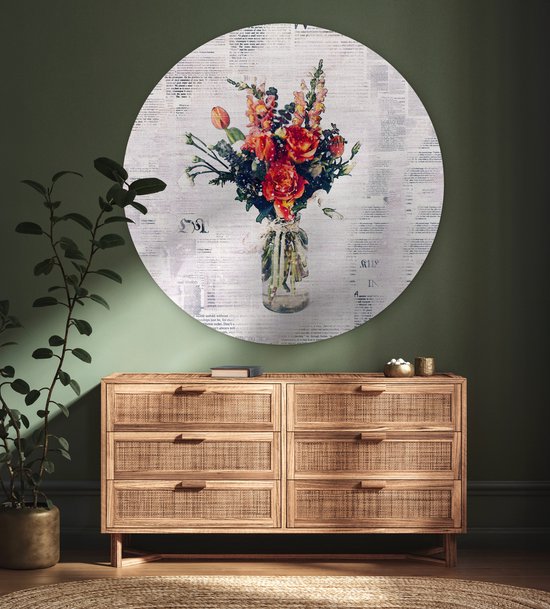 WallCircle - Wall Circle - Wall Circle Indoor - Vase - Fleurs - Journal - 150x150 cm - Décoration murale - Peintures Ronds