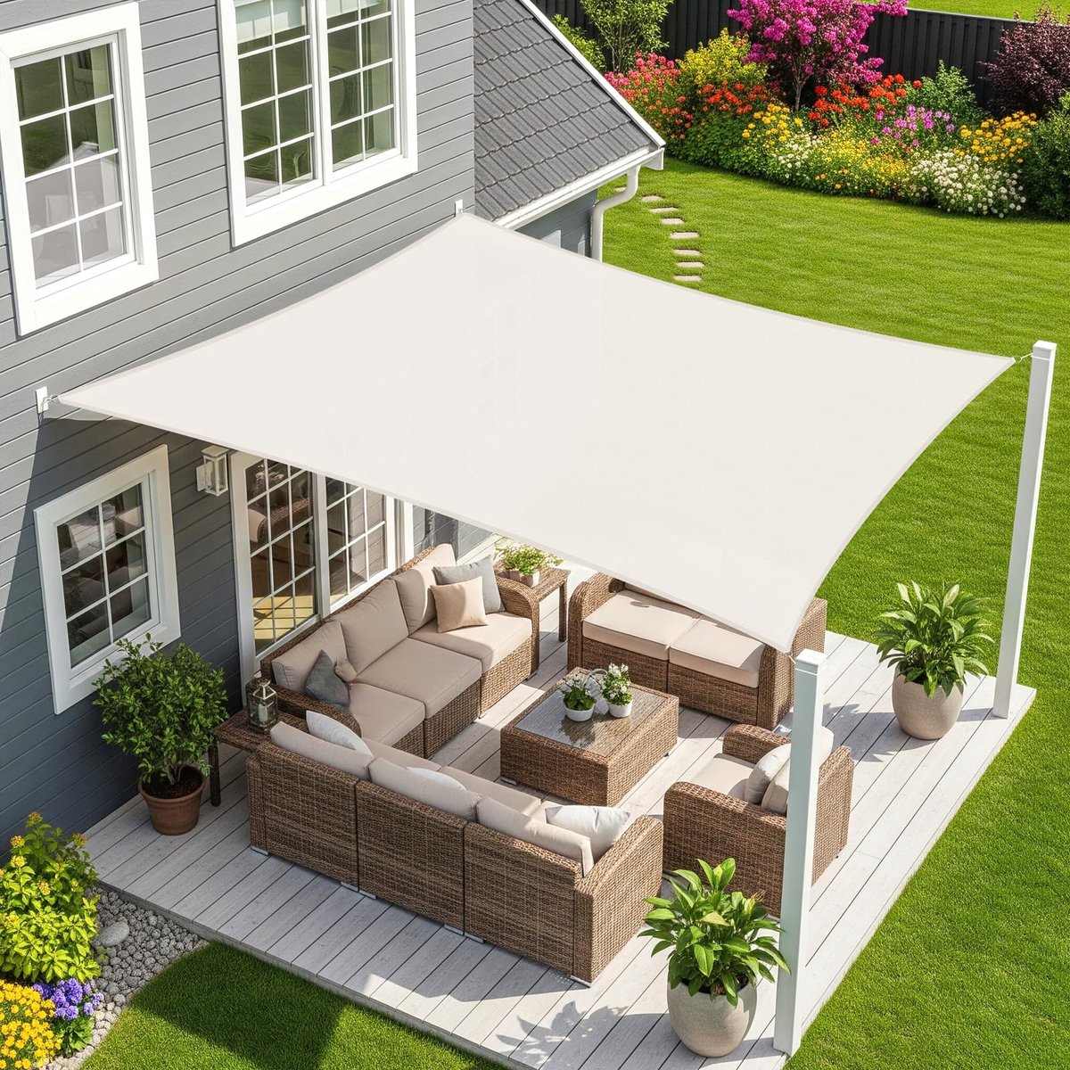 Zonnezeil,Waterdicht Schaduwzeil,Rechthoekig,3x4 m-Crema,Zonwering,Waterafstotend,Premium PES Polyester ANT- UV,voor Buiten Luifel,Tuin,Balkon,Terras