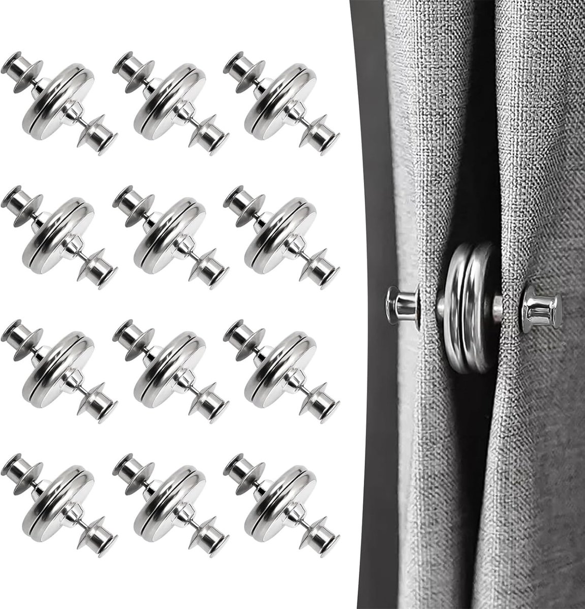 12 paar magneten voor gordijnen, magnetische zijclips voor douchegordijn, magneten, gordijnknop voor decoratie slaapkamer, woonkamer, eetkamer, badkamer, keuken (zilver)