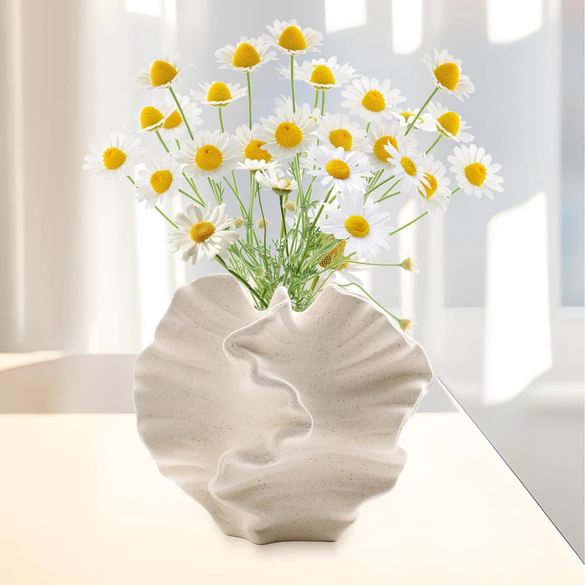 Vaas, vazen decoratie, Beige moderne vazen, 3D koraalbloem vaas, esthetische Boho bloemenvaas voor thuis, koraalvaas voor woonkamer, kantoor, dinertafel, slaapkamer, boerderij
