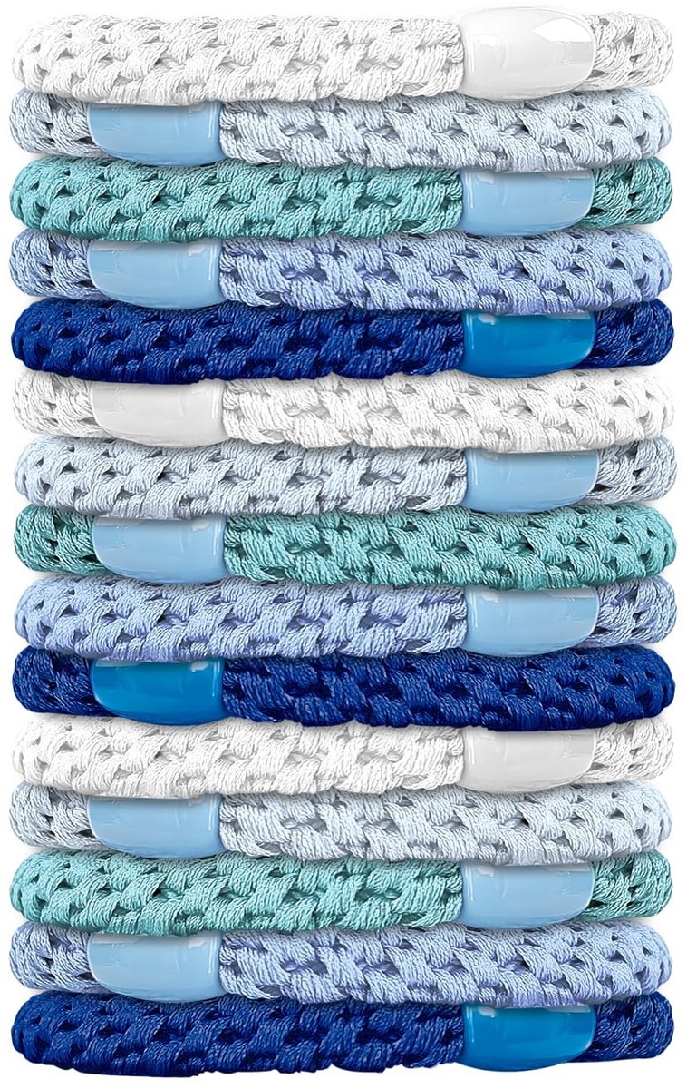 Dailygoods - 15 Stuks Haarelastieken, Gemengde Kleuren, Elastische Haarbanden Zonder Beschadiging, Rekbare Armbanden voor Dames en Meisjes, Dun/Dik/Middel/Lang Haar (Blauw)