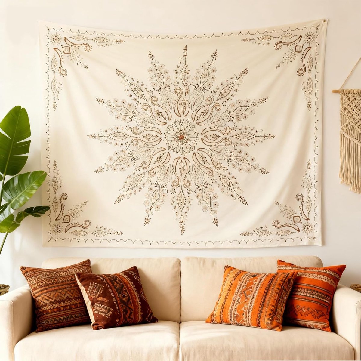 Mandala Wandtapijt, 152 x 130 cm, boho wanddoek voor woonkamer, slaapkamer, camping, mandala-doek voor wanddecoratie, doek in boho-stijl