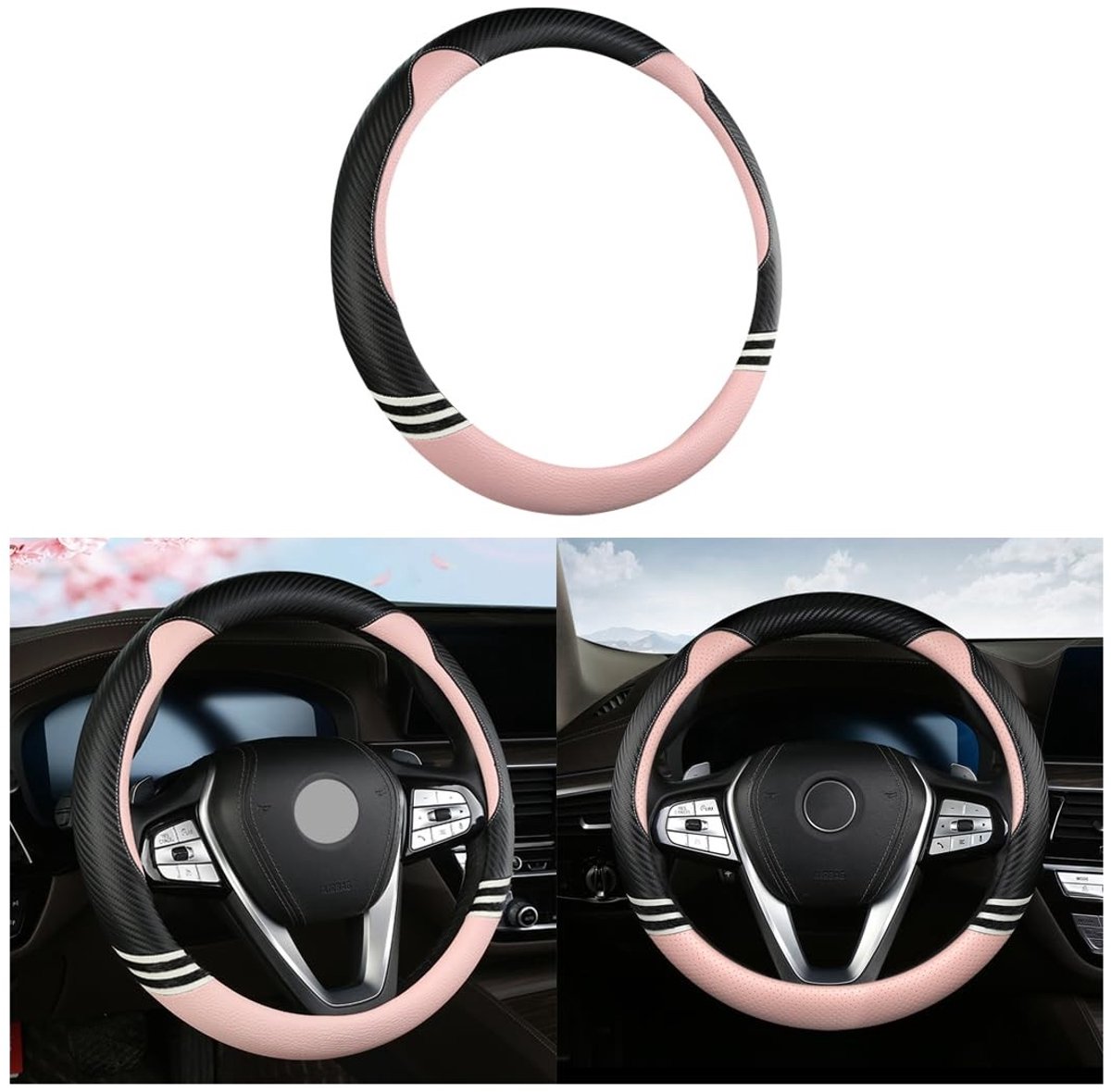 Dailygoods- Stuurhoes Universeel 38 cm - Stuurhoes Auto - Stuurhoes Leer - Auto Accessoires Interieur - Schattige Stuurhoes - Duurzaam Microvezelleer - Stuurcover