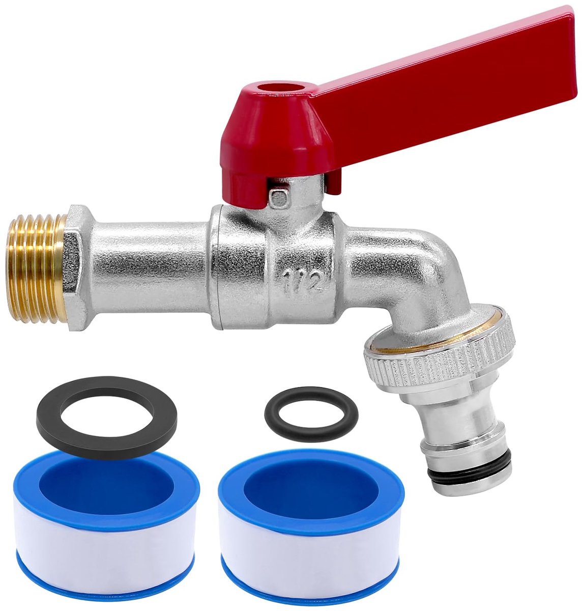 1/2 inch en 3/4 inch waterkraan tuin messing kogelkraan buiten vorstbestendig -20°C afvoerkraan hittebestendig 120°C buitenwaterkraan met slangaansluitingen (Rood-B, 1/2 inch)