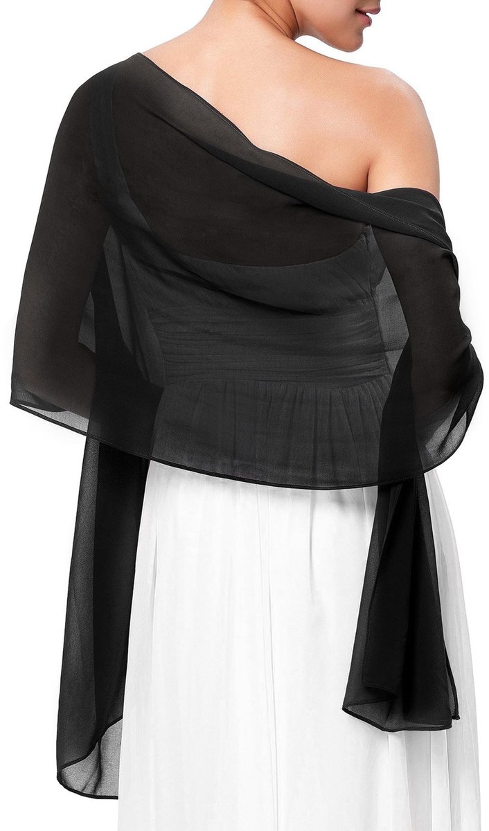 Damessjaal Stola Chiffon Lange Sjaal Lichtgewicht Sjaal En Stole Wrap Voor Bruiloft Party Schouderdoek 200 cm x 85 cm, Zwart, 200 x 85 cm