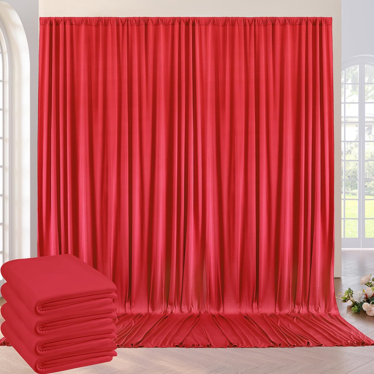 6 x 3 m rode achtergrondgordijn, decoratie bruiloft, feest, verjaardag, afstuderen fotowand achtergrond, 4 panelen 1,5 x 3 m kreukvrije zachte zijdeachtige rode gordijnen voor achtergronden/kulissen
