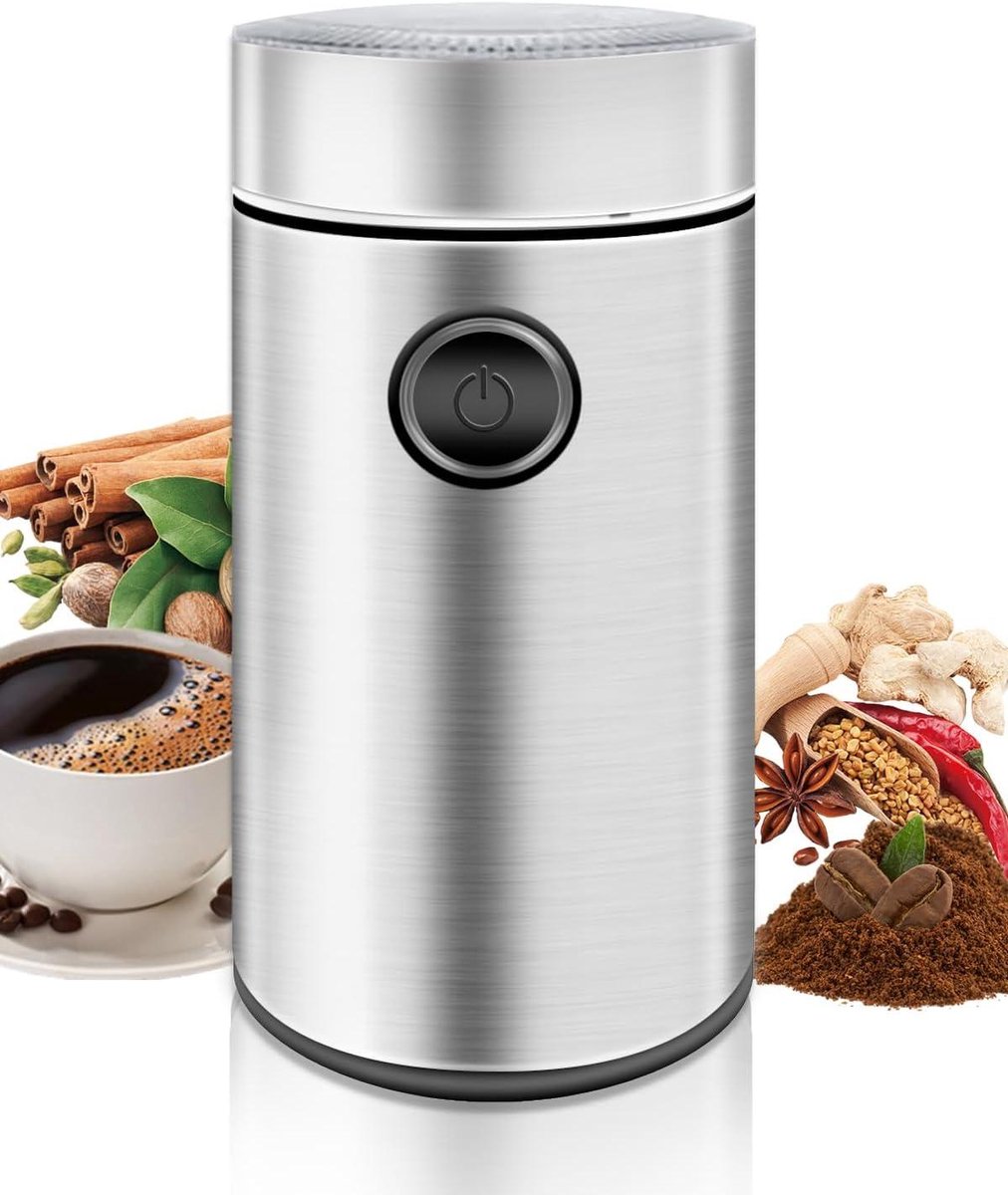 Elektrische Koffiemolen - Bonenmaler Kruidenmaler - Vers Malen Koffie - Roestvrijstalen Huis - 50g Capaciteit - Zilver