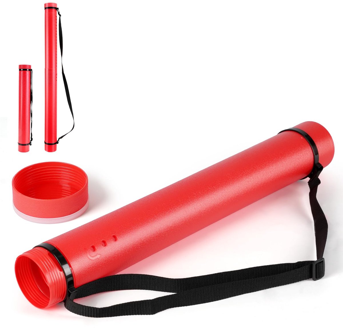 Telescopische Posterrol A0, Transportrol Tekenrol, 63–107 cm, Houder voor afbeeldingen, posters en flipoverpapier, Verstelbare lengte en draagriem, Plastic tekeningen, 1 stuk (Rood)