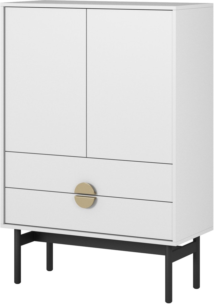 Hoge dressoir Stoon II met 2 deuren en 2 lades, wit, 85cm