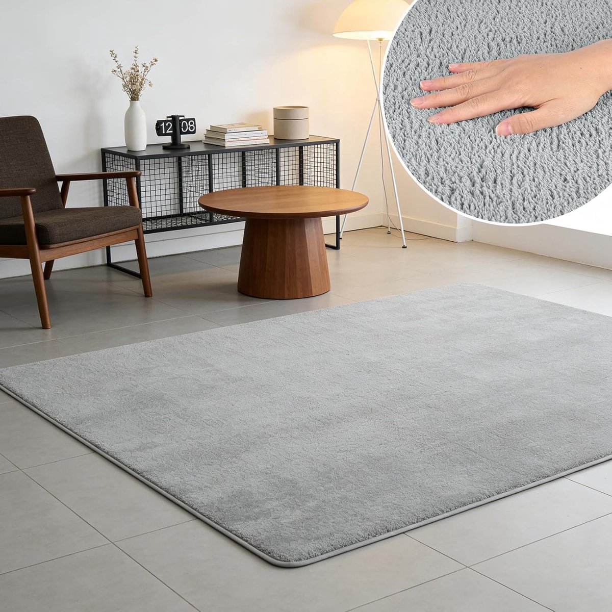 Vloerkleed, grijs, vierkant, wollig, 80 x 150 cm, wasbaar, antislip, hoogpolig, antislip, kunstbont, vierkant tapijt voor woonkamer, decoratie, kinderkamer, slaapkamer