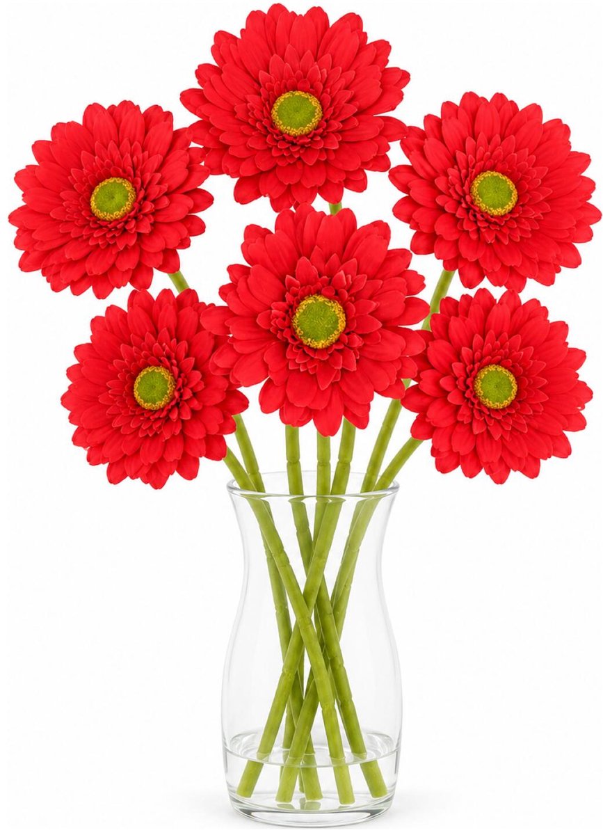 DK Design Kunstbloem Gerbera - 6x - 72cm - rood - Real Touch - kunst zijdebloemen
