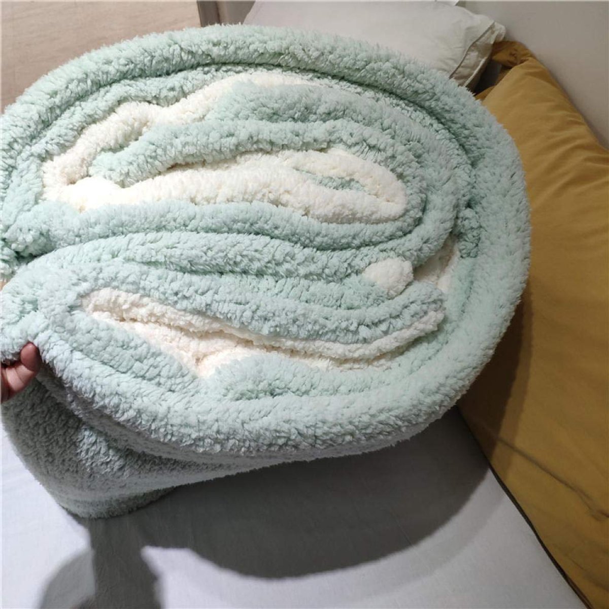 fleece werpdekens Reisformaat - Superzachte donzige warme stevige bedspreien voor bank Microfiber deken -Romig groen verdikt_180x220cm