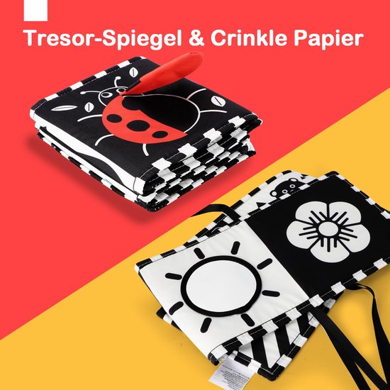 Babyboek,Contrastboek, Baby stoffen boek, Zintuiglijke boeken, zwart-wit prentenboek, baby soft fotoboek,doekboek, knuffelboek, speel boek, babyspeelgoed 0-3-6 maanden, Pasgeboren Baby Cadeau — afbeelding 4
