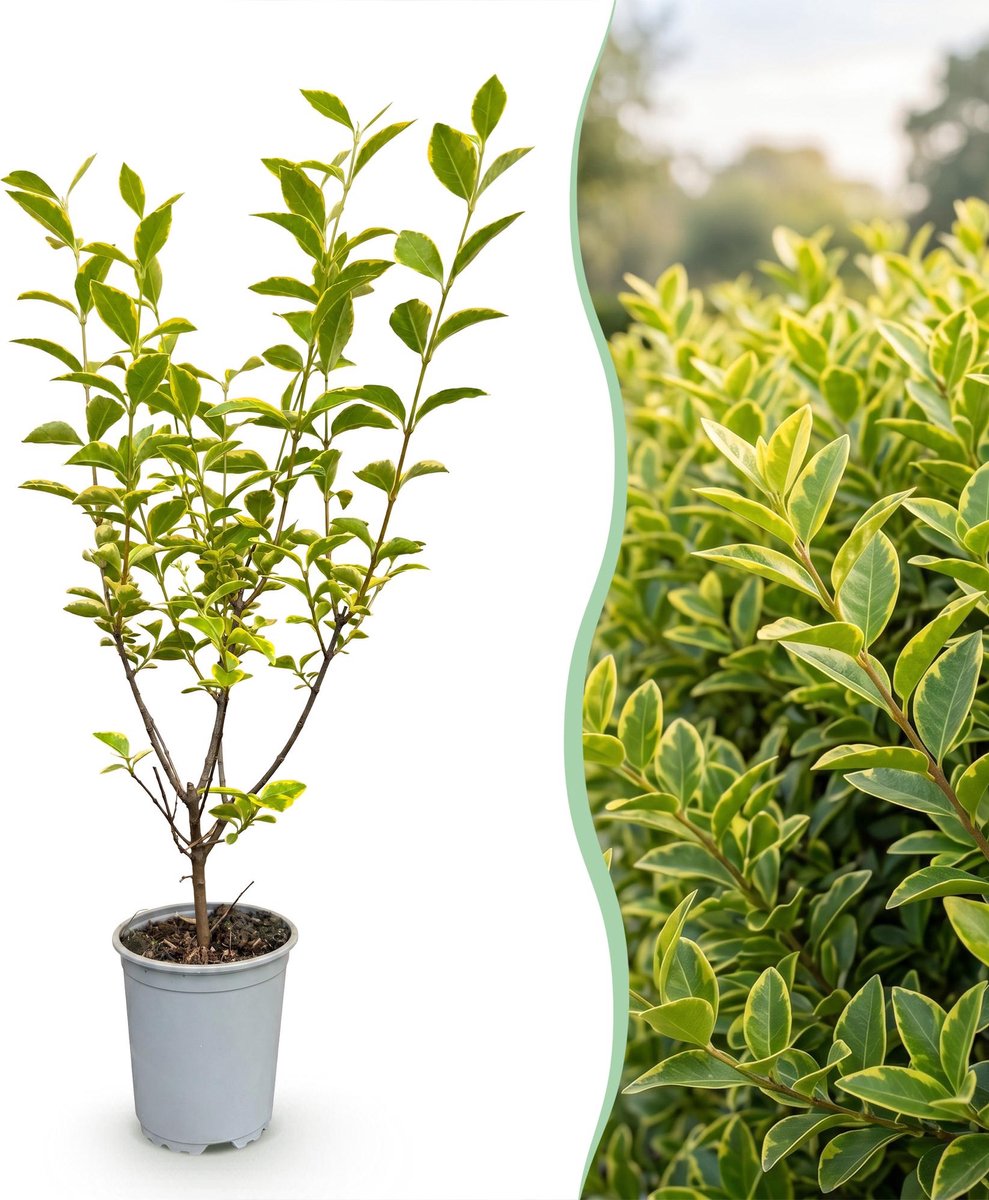 Green boutiQ - 24x Ligustrum ovalifolium Aureum - Bontbladige Liguster - Haagplanten - Groenblijvend - Bont - Pot 9cm - Hoogte 35-45cm