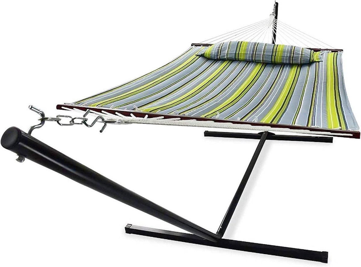 Hangmat met frame - Dubbele hangmat Tuin hangmat - Ontspannen in de tuin - Inclusief afneembaar kussen