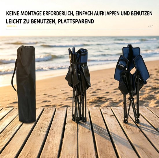 MIVRAY Campingstoel 160 x 84 x 88,5 cm - Verstelbare Rugleuning Met Uitschuifbare Voetensteun - Voor Camping En Strand - Oxford Stof En Staal Blauw — afbeelding 5