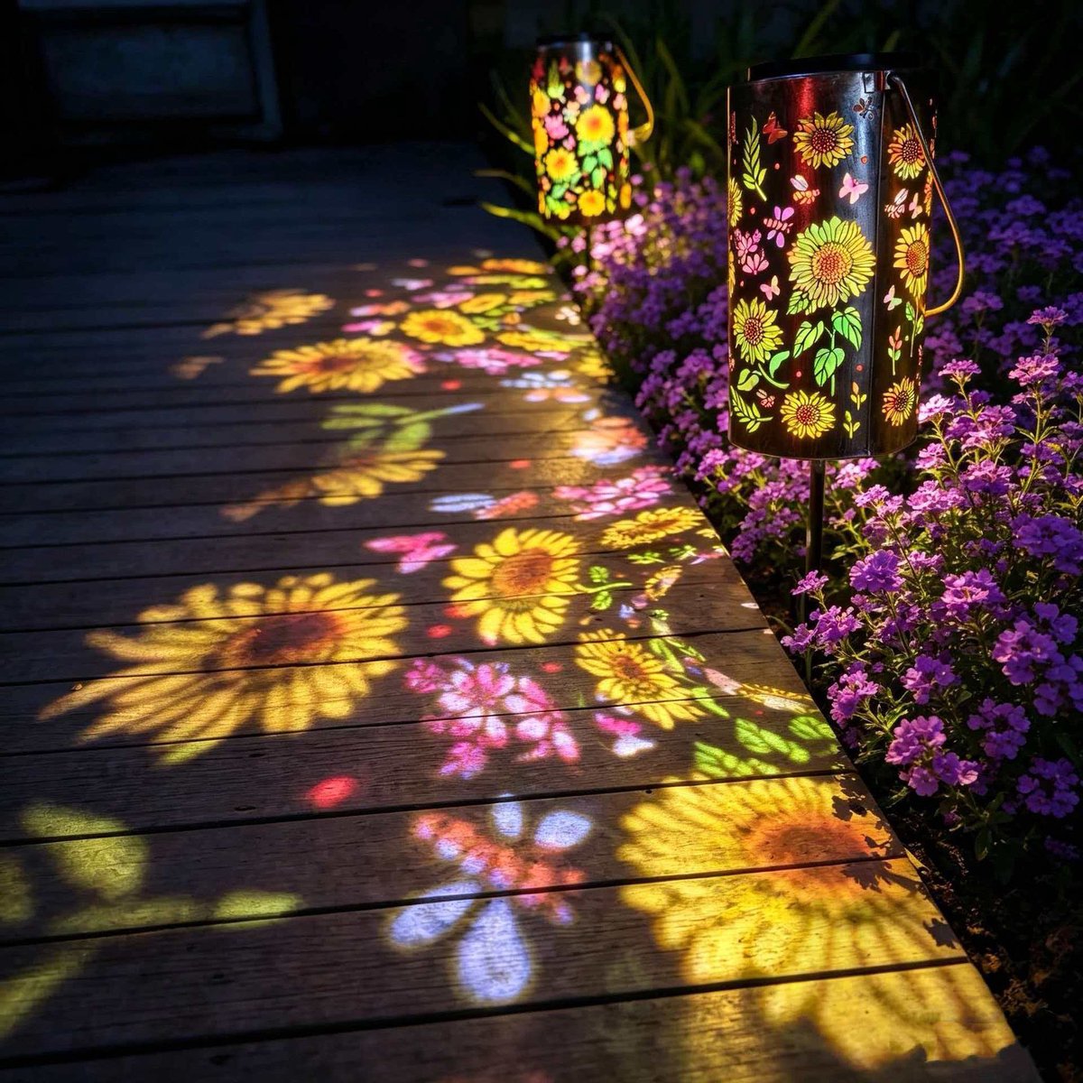 LISM-Twee kleurrijke, op zonne-energie werkende, waterdichte decoratieve tuinlampen in de 