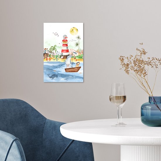 Poster kinderen - Wanddecoratie jongens - Strand - Dieren - Kinderen - Vuurtoren - Poster kinderkamer - 20x30 cm - Decoratie kinderkamers - Kinderkamer decoratie - Poster Babykamer — afbeelding 3