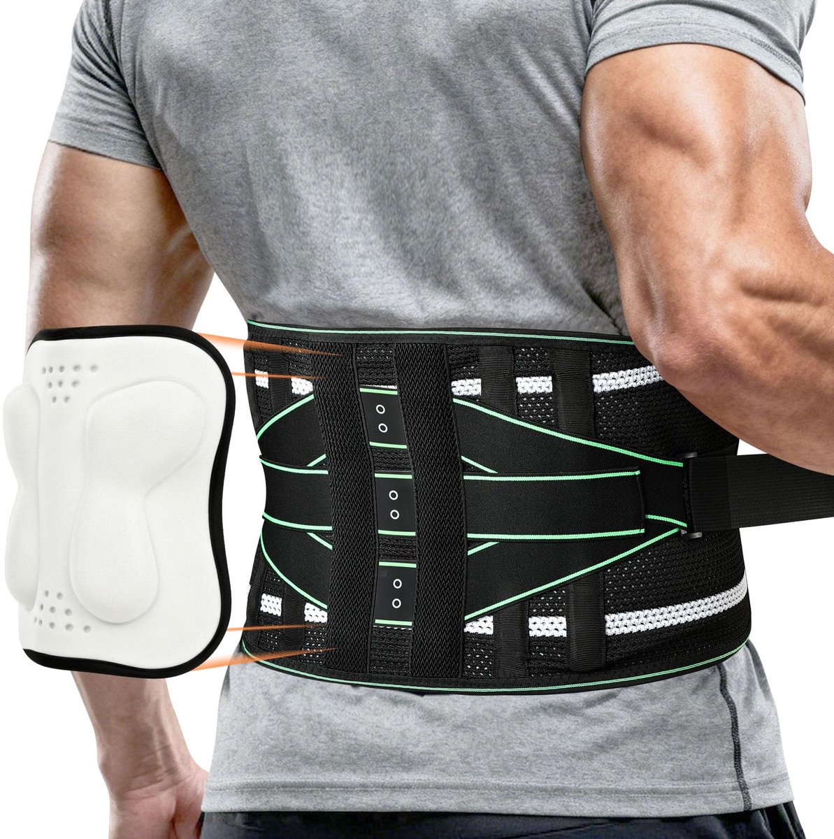 Rugsteunriem voor heren en dames, 8-voudige lendensteun met afneembaar 3D-lendenkussen, rugsteun voor sport, rugbandage ontlast rug, ruggordel voor werk en sport