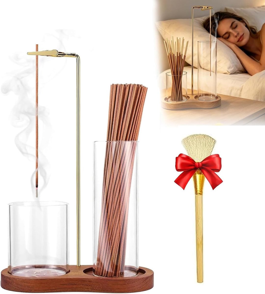 Wierookstokjeshouder 3-in-1 met afneembare glazen asvanger voor meditatie, yoga en aromatherapie, perfect voor thuiskantoor en slaapdecoratie