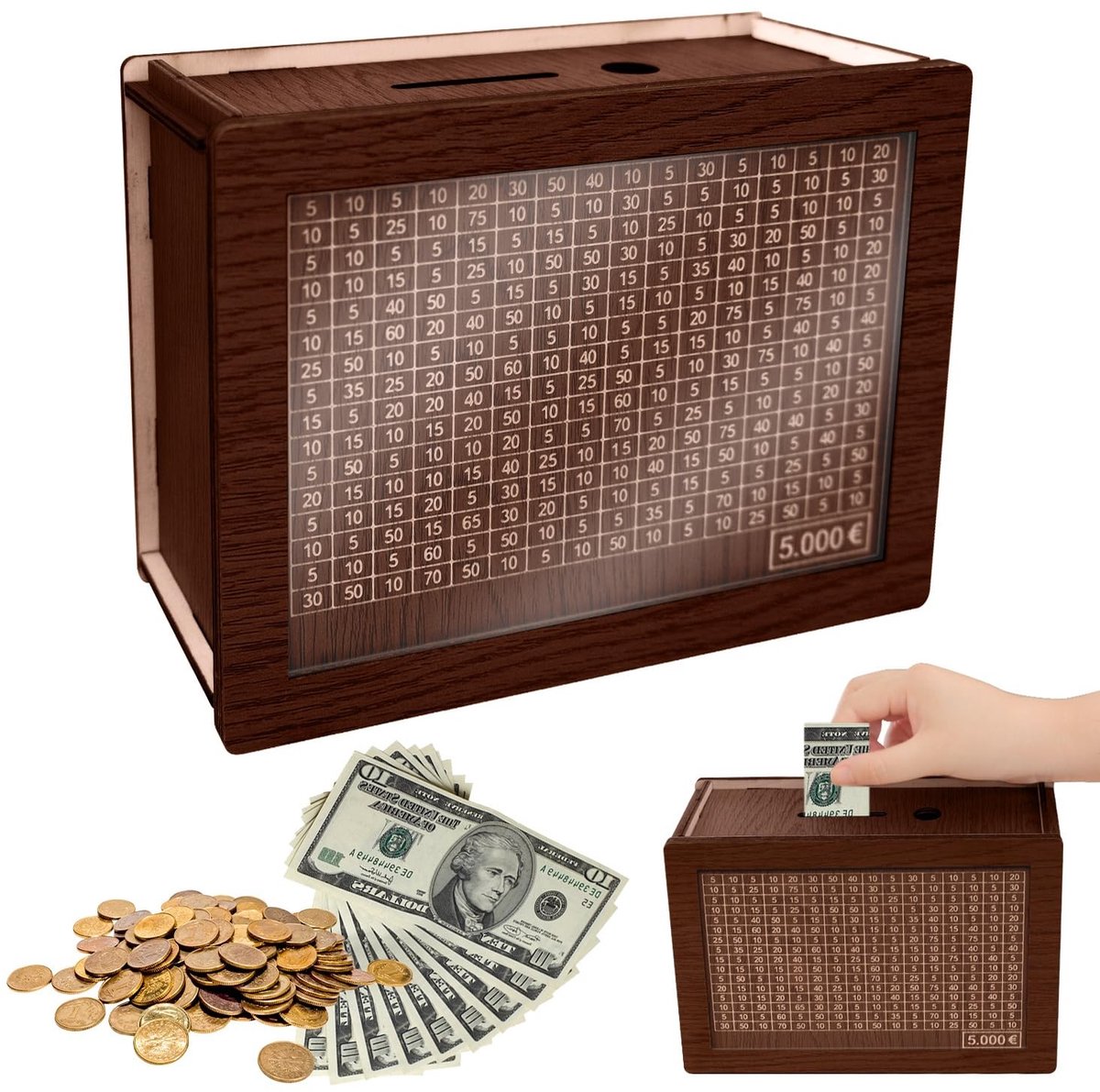 Dailygoods- Spaarpot Houten - Geldkluis - Spaarvarken - Duurzaam - Herbruikbaar - Met teller voor spaardoel