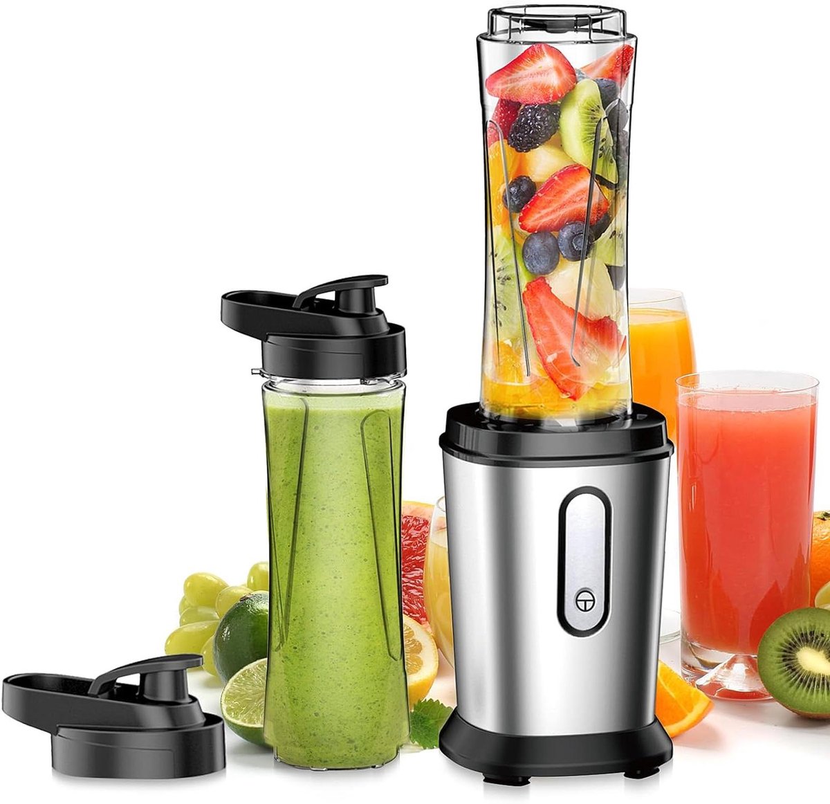 Mini Blender - Smoothie Maker - Gezonde Drankjes Maken - Krachtige 500W Motor - 2x 600ml Flessen - Zilver