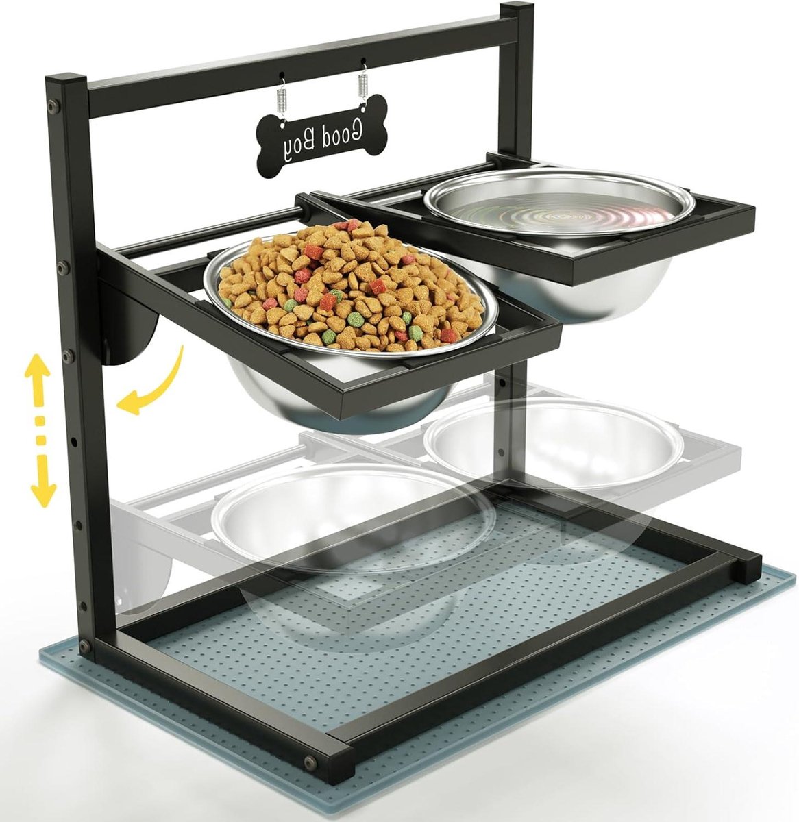 Verhoogde Hondenbakken - Hondenvoer Station - Comfortabel Eten - 4 Hoogte Instellingen - 3 Liter Capaciteit - Zwart