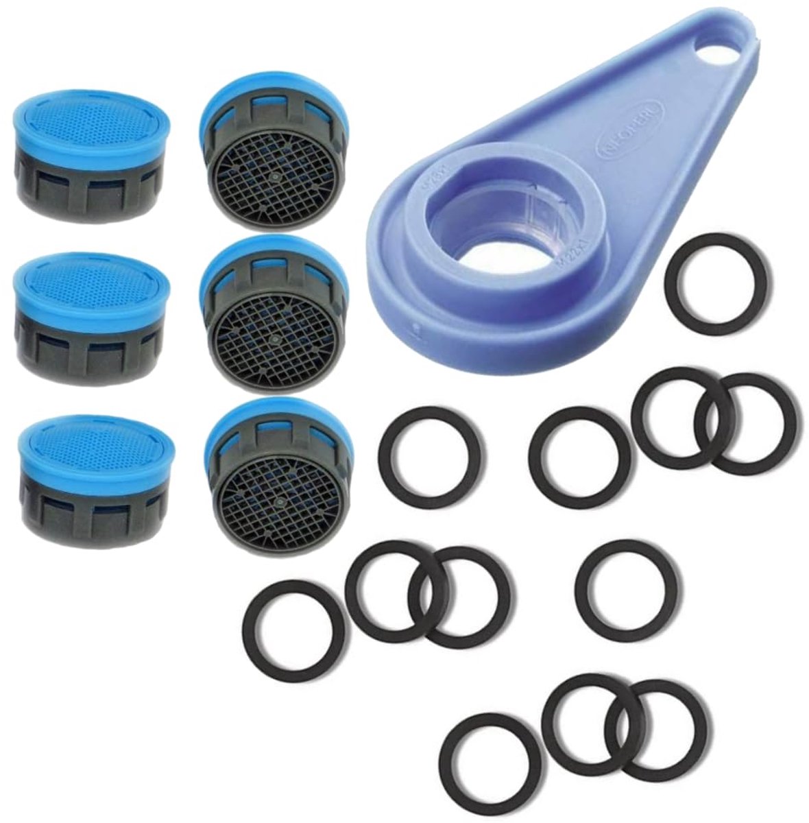 1004001 | Filterpatroon voor straalregelaar schroefdraad 22 x 1/24 x 1 + afdichtingen inzetstuk straalregelaar M22/M24 + universele sleutel voor kranen, compatibel met NEOPERL, verpakking van