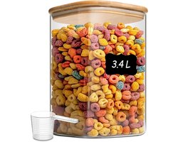 Glazen Voorraadpotten met Deksel, Glazen Potten met Deksel, 3400 ml, Set van 1 Stuk, Geschikt voor Kattenvoer, Instant Ontbijtdrankpoeder, Gedroogde Tijm