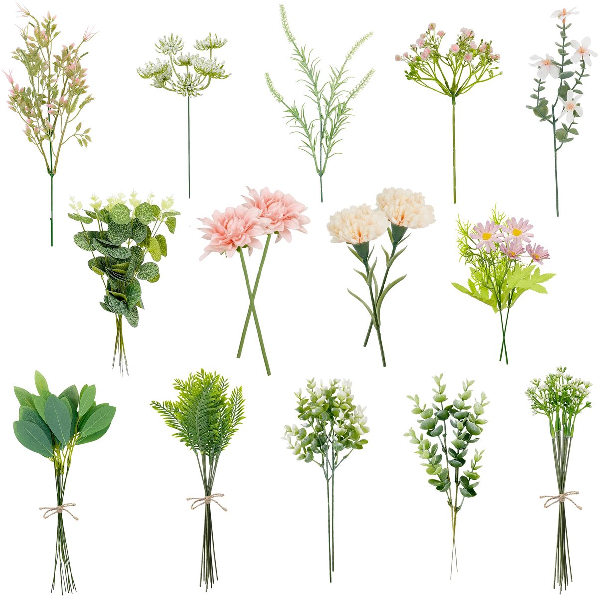Kunstbloemen, roze boeket, kunstbloemen, eucalyptutakken en kunstbloemen als echt, kunstbloemen, boeket, decoratieve takken voor doe-het-zelf bruidsboeket, bruiloft