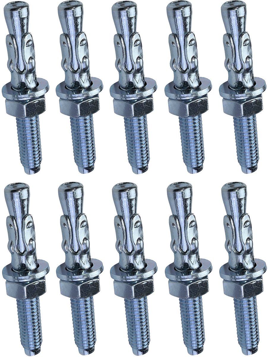 - C53999 - Set van 10 ankerbouten ankerbouten lange schroefdraad, spreidpluggen - M6 x 45 mm - van verzinkt staal - voor beton, steen, massief materiaal
