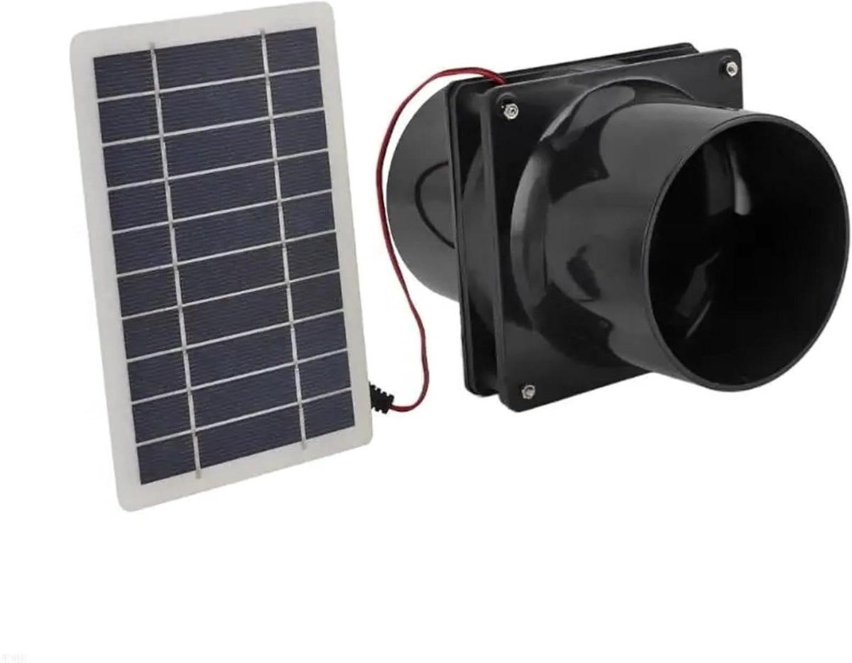 Afzuigventilator Zonnepaneel - Duurzame Koeler - Dierenverblijf Ventileren - Energiezuinig Zonne-energie - 10x10x10 mm - Zwart